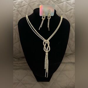 Gold-Tone Crystal Tassel Necklace & Earrings Set